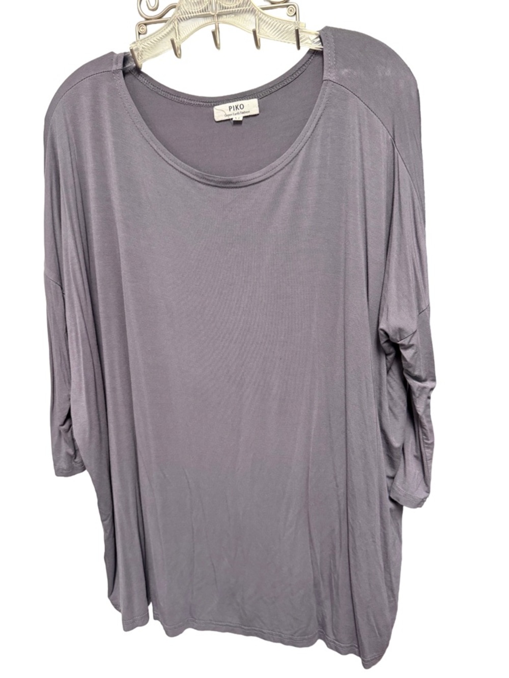 Piko Green Earth Fashion Women's Oversized Medium 3/4 Sleeve Gray Tunic Top